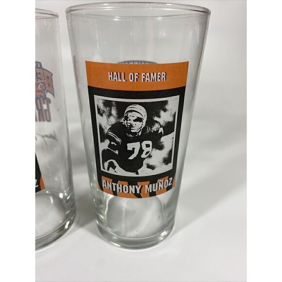 Vintage Cincinnati Bengals Hall of Famer Anthony Munoz 16oz drinking glass set 3 - Picture 2 of 5